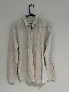 Mango Cream Linen Long Sleeve Shirt Size Medium Like New